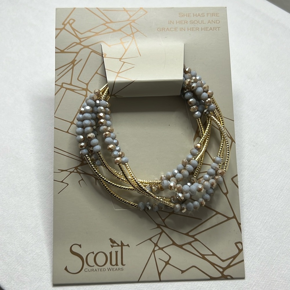 Gray and gold beaded wrap bracelet or necklace.